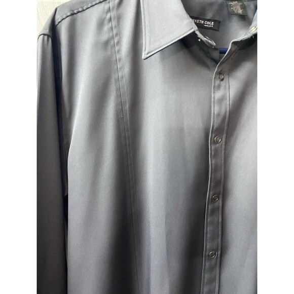 Kenneth Cole Shirt Mens Large Gray Round Snap Tailored Classic Preppy - Picture 6 of 9